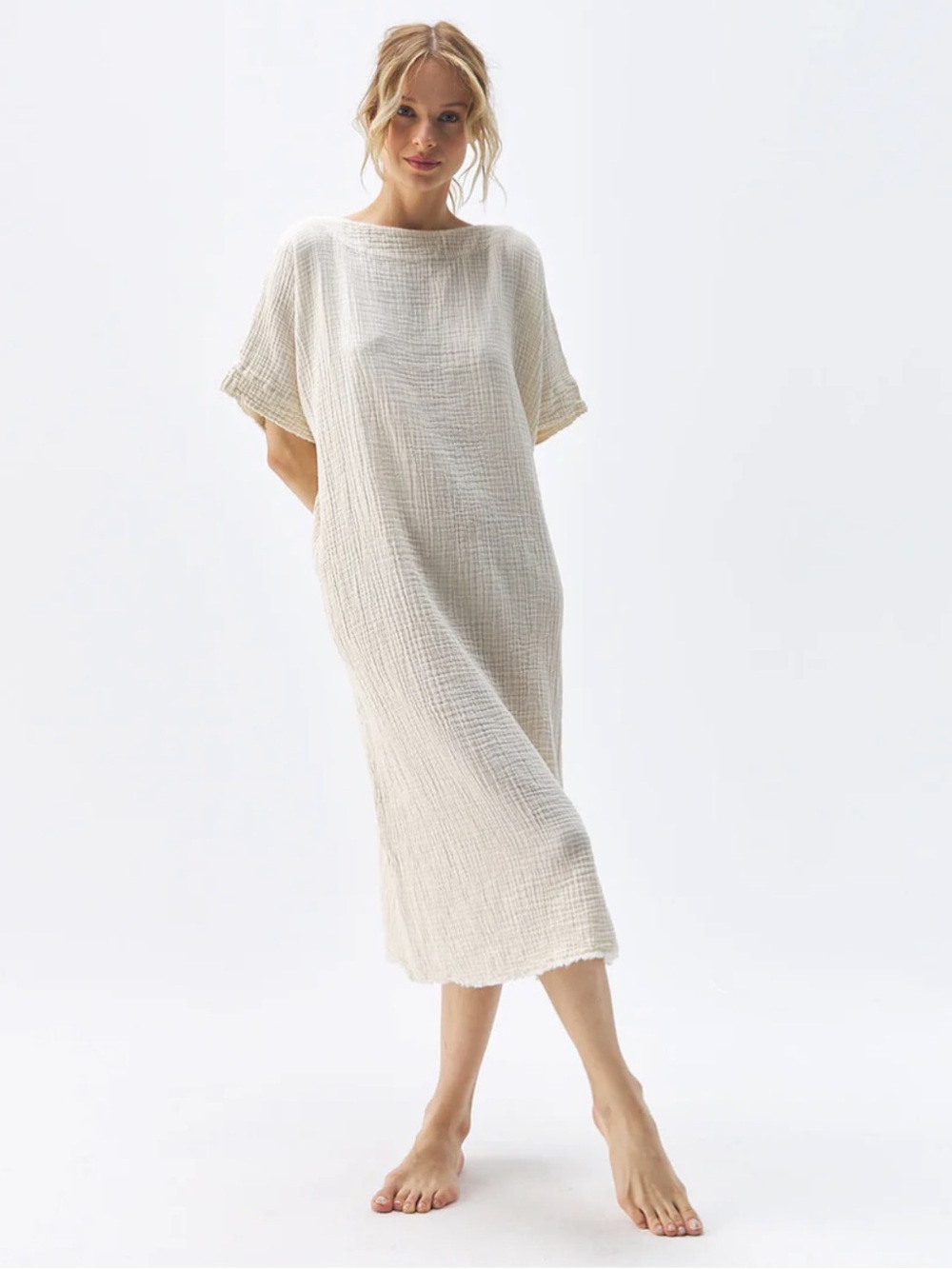 Relaxed Cream Midi Dress - Minimalist Women’s Dress
